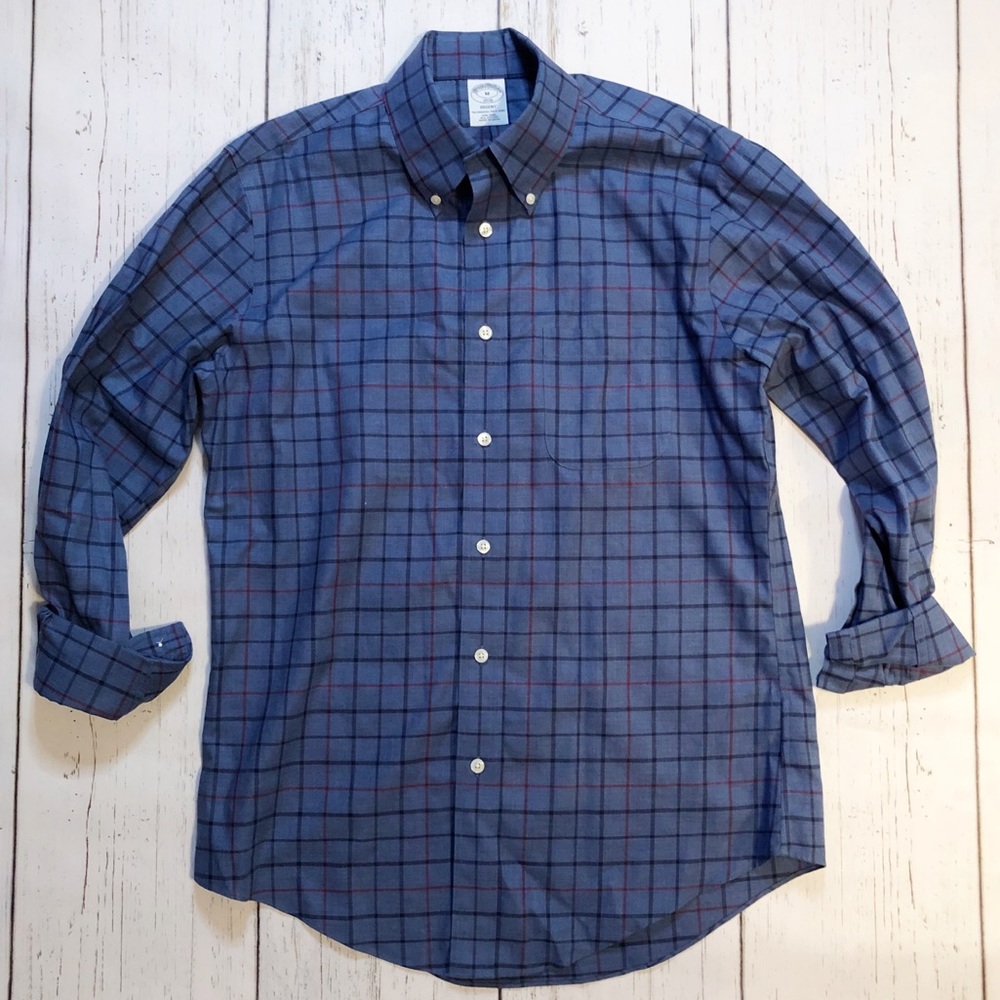 Brooks Brothers Regent blue red plaid square button down long sleeve medium